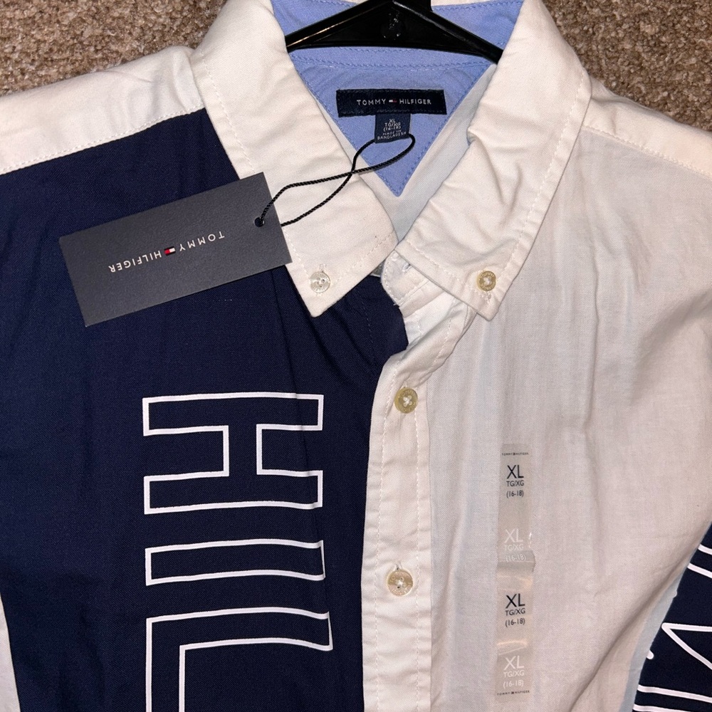 Tommy Hilfiger Navy and White Logo Shirt - Picture 2 of 2